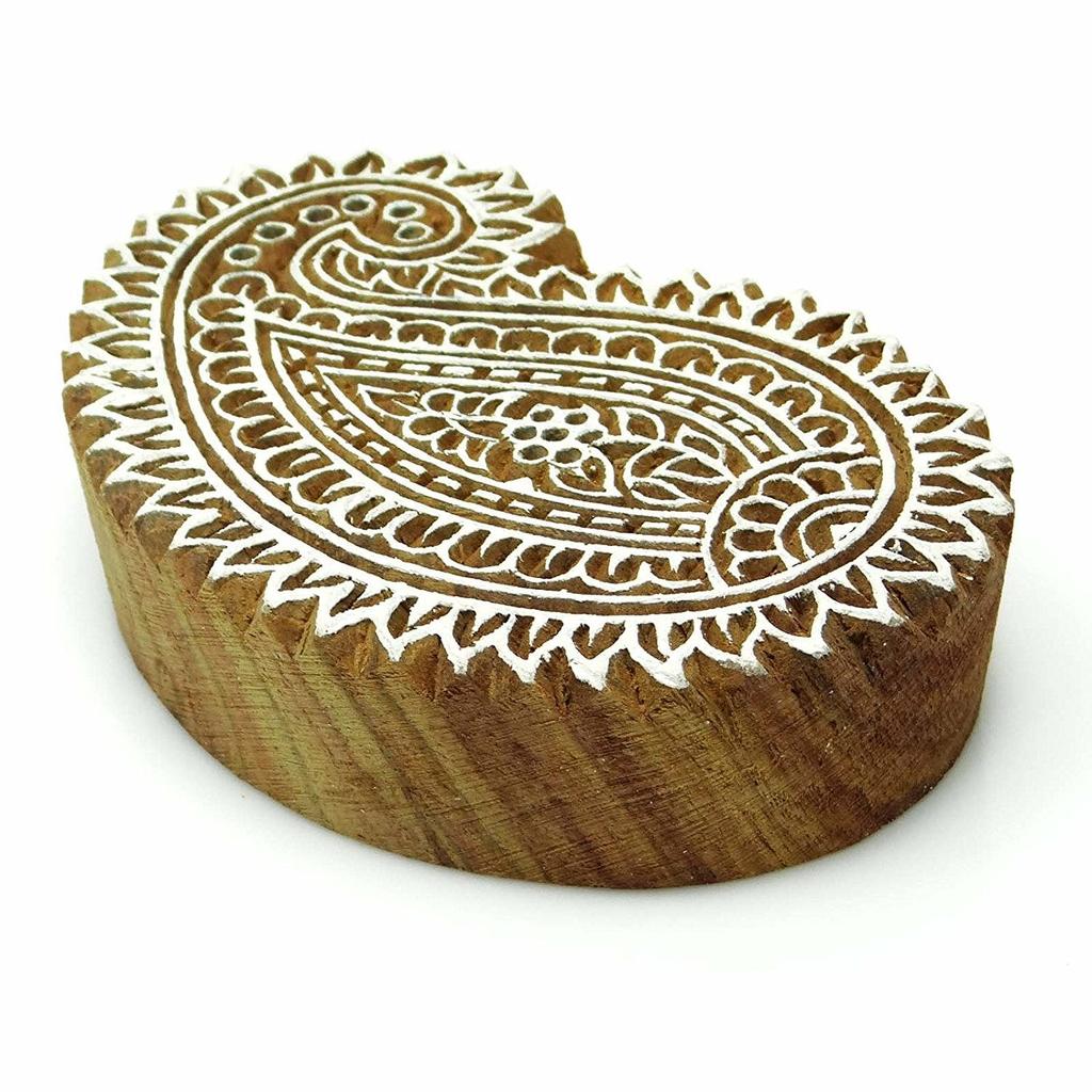 Wooden Paisley Decorative Block Hand Carved Printing Blocks Indian Stamp