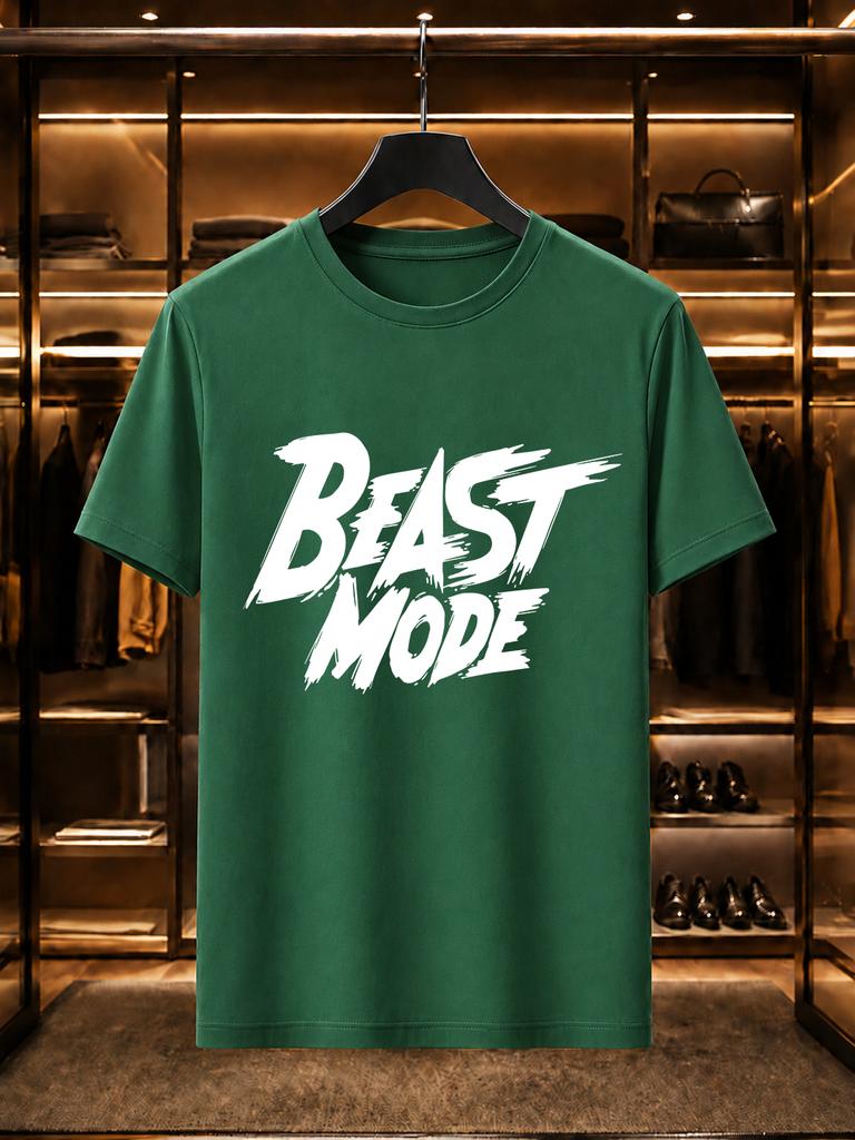 2026 New Arrival 100 Cotton Tshirt Beast Mode Graffiti Print Crew Neck Unisex Casual Short Sleeve Tee