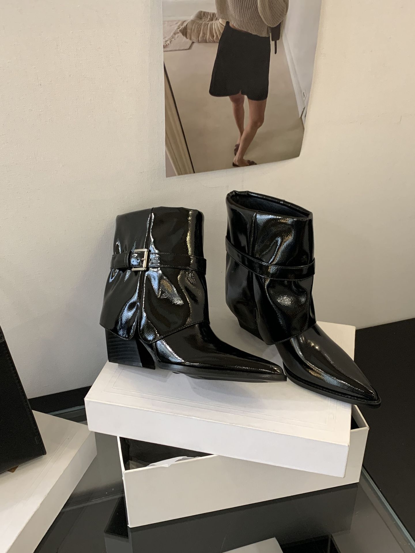 

European and American thick heel suede belt buckle trouser boots French temperament pointed short boots women s boots new in autumn 2025 39