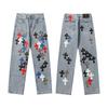 9913 Men's and Women's American Style Trendy Jeans with Fabric Patches, Holes, Embroidery, Casual and Fashionable High Street Pants