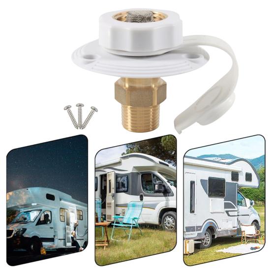 Yousheng RV Water Inlet Adapter 3/4 NH to 1/2 NPT Thread with Check Valve Lead-Free Brass Food-Grade Silicone Water Valve for Campers Trailers