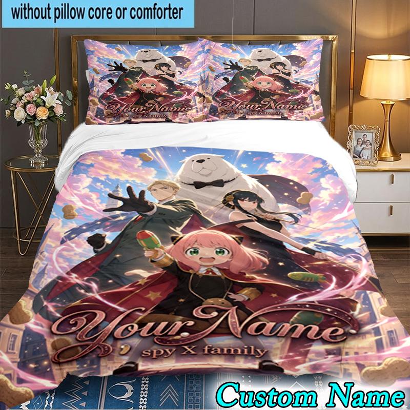 Custom Name 3PCS Fantasy Battle Anya Bedding Set,Including Duvet Cover And 2pcs Pillowcases Perfect for Bedroom,Dormitory,Fan Christmas Gift