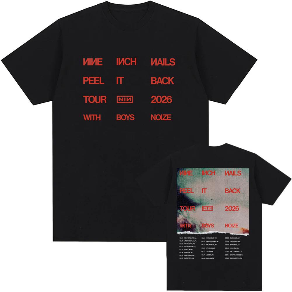 

NIN Nine Inch Nails Футболка с принтом Peel It Back Tour 2026 Хлопок Короткий рукав Футболки Рок-группа Уличный стиль Модная футболка XS