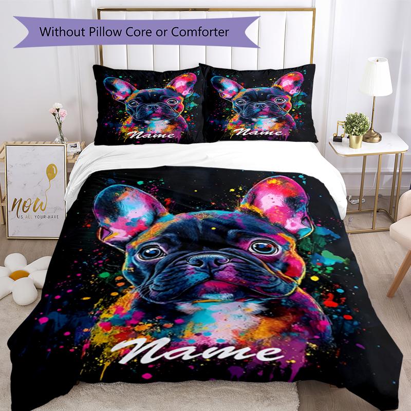 3pcs Custom Name Dog Bedding Set Duvet Cover Closure Includes 1 Duvet Cover & 2 Pillowcases, Soft and Comfortable for All Seasons.