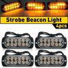4PCS 12LED Amber Truck Flashing Car Beacon Warning Hazard Strobe Flash Light Bar
