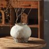 White Round Terracotta Vase - Retro Wabi-Sabi Decor for Dried Flowers in Living Room