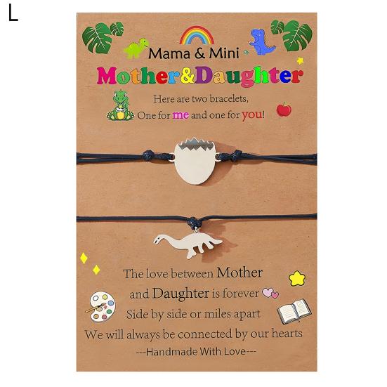 Mother Day Bracelet Dinosaur Element Handmade Heart Pendants Adjustable Size Women Wristband Meaningful