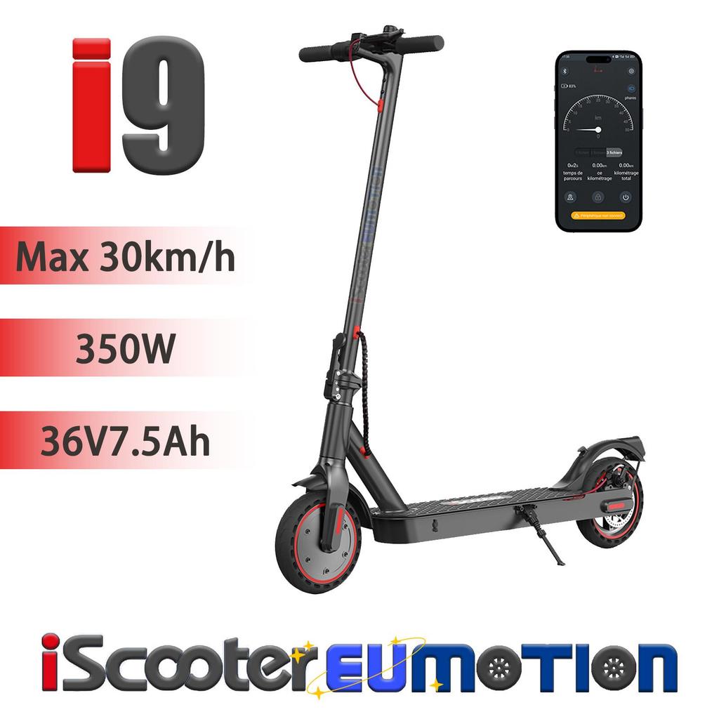 iScooter i9 City Commuter E-Scooter with 350W, 36V 7.5Ah, 30km/h Max Speed, 8.5" Tires, Electronic & Disc Brake, LED Display, IP54 Waterproof