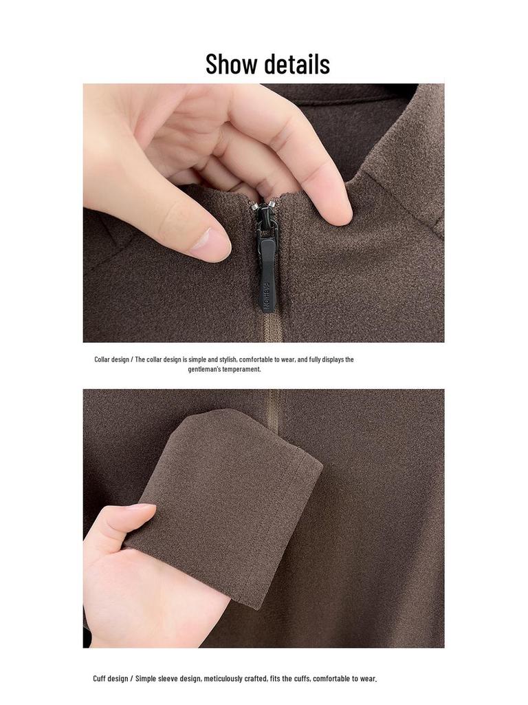 Men's Thick German Velvet Warm Half-Zip Stand Collar Sweatshirt - Solid Color Autumn/Winter