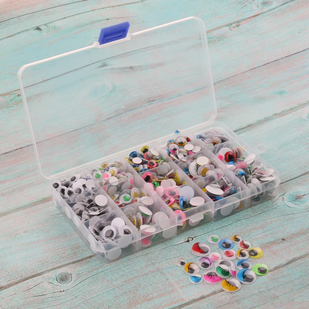 600Pcs Plastic Wiggle Googly Eyes with Box, For Teddy Doll Soft Toy DIY Making, 8-15mm, Self-