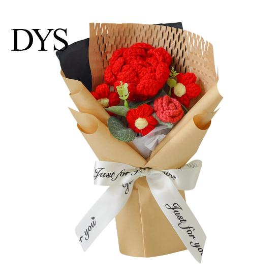 Handgestricktes Geschenk zum Jahrestag, Handgehäkeltes Garnblumenstrauß, Künstlicher Rosen-Sonnenblumenstrauß, Frauen-Häkelblumen, Lehrer-Anerkennung