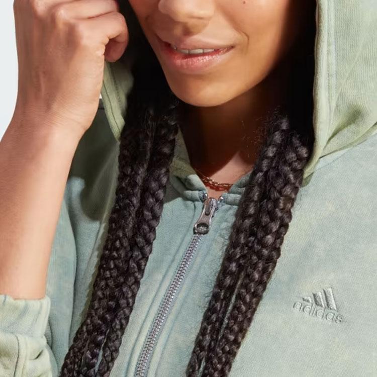 Adidas All Season Fleece Washed Full-Zip Hooded Track Top Women Tops Green IL3273