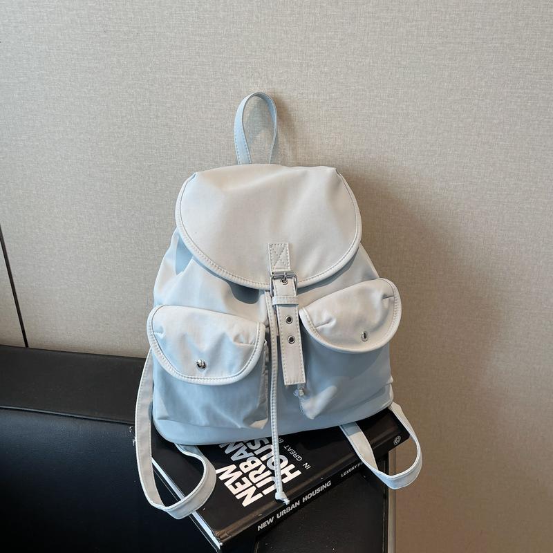 Solid color retro backpack women's 2025 new fashion travel leisure backpack double pocket college bag