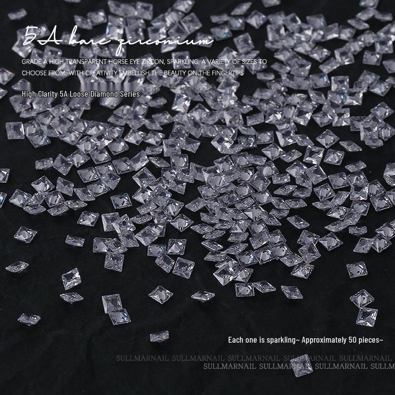Nail Art Jewelry: Transparent Zircon Diamonds In Various Shapes (50 Pcs)