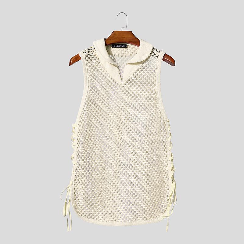 

INCERUN Мужские майки без рукавов с сеткой и шнуровкой по бокам, прозрачные, для вечеринок и пляжа 5XL абрикосовый