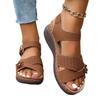 Summer New Women's Wedge Sandals Floral Flat Open-Toe Sandals with Buckle Straps for Outdoor Wear