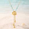 Ocean Style Y Necklace,18K Gold Plated Stainless Steel,Turquoise Paperclip Chain Dolphin Starfish Tassel Jewelry Waterproof