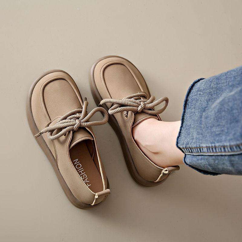 Retro Damen-Slipper mit dicker Sohle, rutschfest, lässig, Herbst 2025, neu, runde Spitze, schlicht, zum Schnüren, Einzelne Schuhe