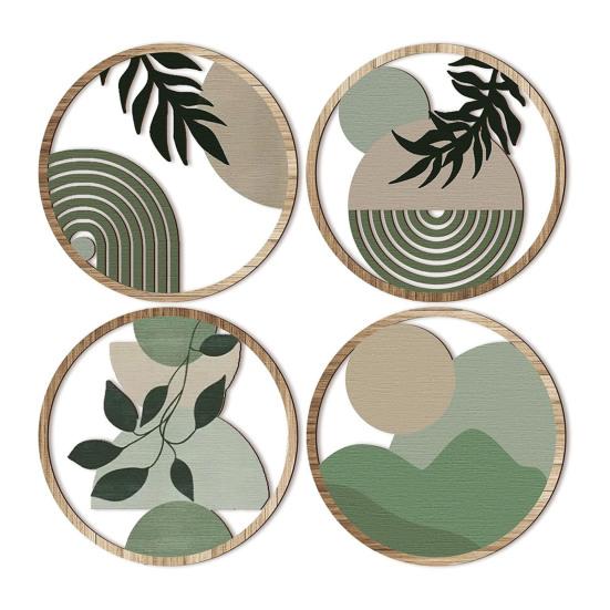 4 Pcs Wooden Round Boho Wall Art Bohemian Hollow Out Circle Wall Decor Neutral Minimalist Farmhouse Wall Hanging Sign for Bedroom Patio Balcony