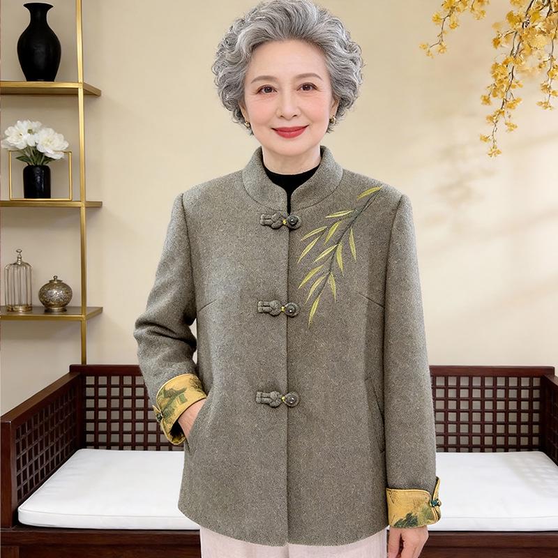 

Women s Woolen Coat for Middle-Aged and Elderly: Autumn/Winter Chinese-Style for Mother and Grandmother 3XL (Suggest 120-135 catty) зелёный