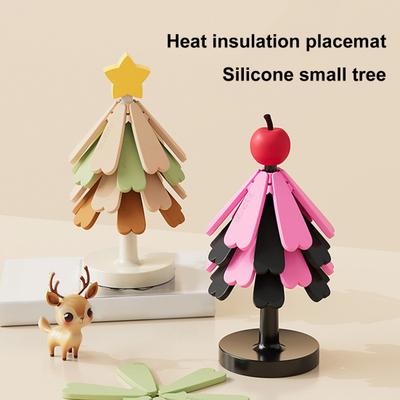 Silicone Trivet for Hot Dishes Christmas Tree Pot Holder Heat Resistant Coasters Insulation Pad for Kitchen