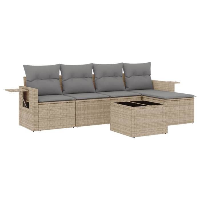 VidaXL Salon de Jardin avec Coussins 6 pcs, Canapés de Terrasse, Ensemble de Meubles de Patio, Mobilier d'Extérieur, Beige 3220098