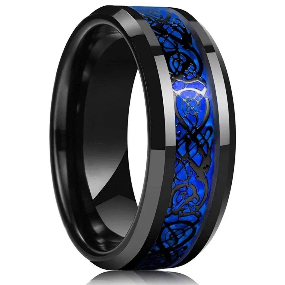 Mode 8mm Herren Edelstahlringe Eingelegte Schwarze Blaue Rote Kohlefaserringe Für Männer Hochzeit Verlobung Party Schmuck Geschenke