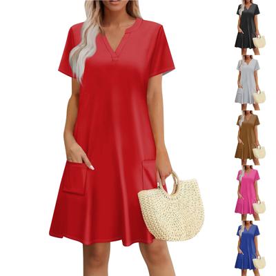 Women's Dress Casual V Neck Wedding Guest Dress Short Sleeve Fashion Beach Vacation Clothing