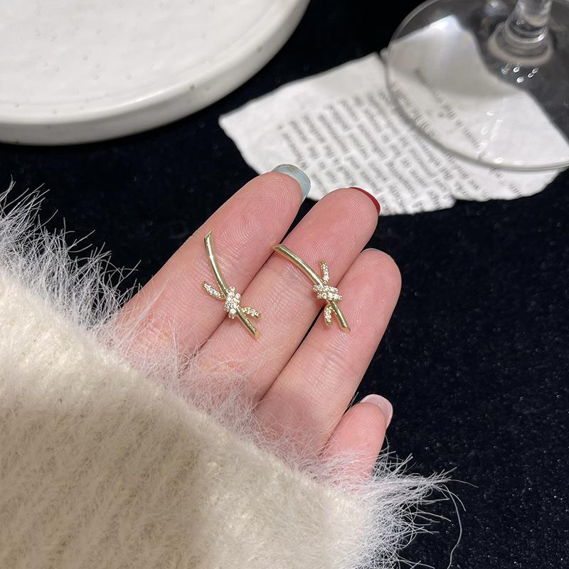 Knot Winding Stud Earrings Women's Simple Light Luxury Temperament Earrings Personality Niche Micro Zircon Earrings