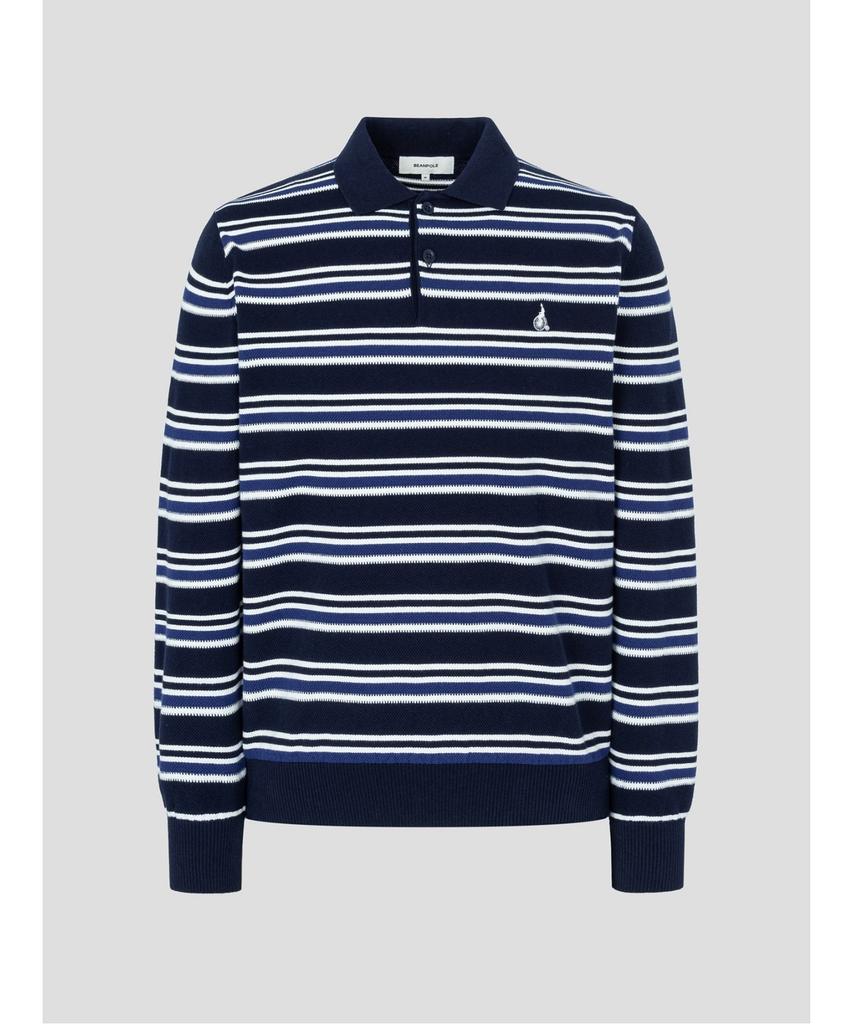 Binpolmen Multi-Stripe Collared Neck Knit Navy