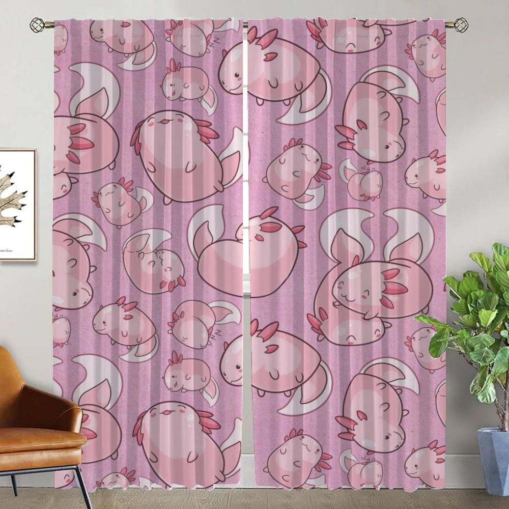 Cute Axolotl Kitchen Curtains for Camera Window Curtain for Room 2 Panel Shades Partition Halloween Decoration Living Blackout