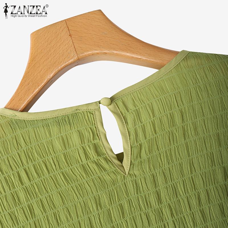 ZANZEA Women's Casual Textured O-neck 3/4 Sleeve Loose Blouse