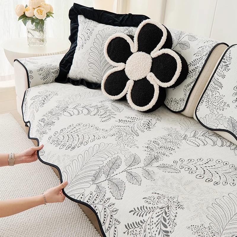 Living Room Sofas Non-slip Flowers Chenille Sofa Cushion Couch Covers Mat Slipcover Funda Sofa Mats