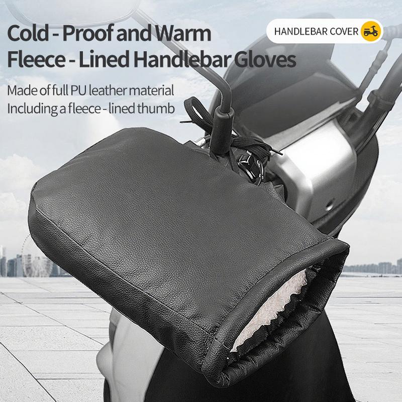 2PCS Winter Electric Bike Gloves - Warm Thickened Handle Covers, Rainproof & Windproof Motorcycle PU Leather Hand Protective Glo