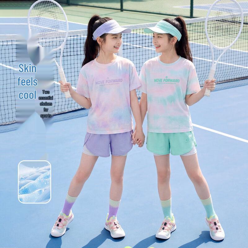 Moonkids Girls' 2026 Summer Ice Silk Quick-Dry Sports Two-Piece Set