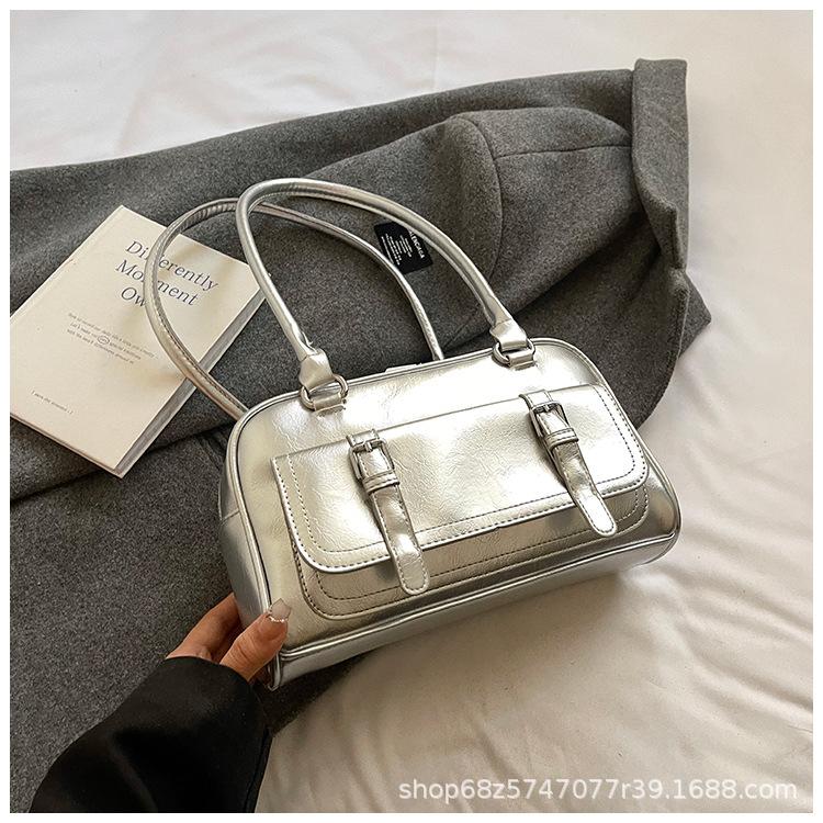 Retro women's bags, high-end underarm bags 2025 new simple large-capacity bowling bags, fashionable commuter bags