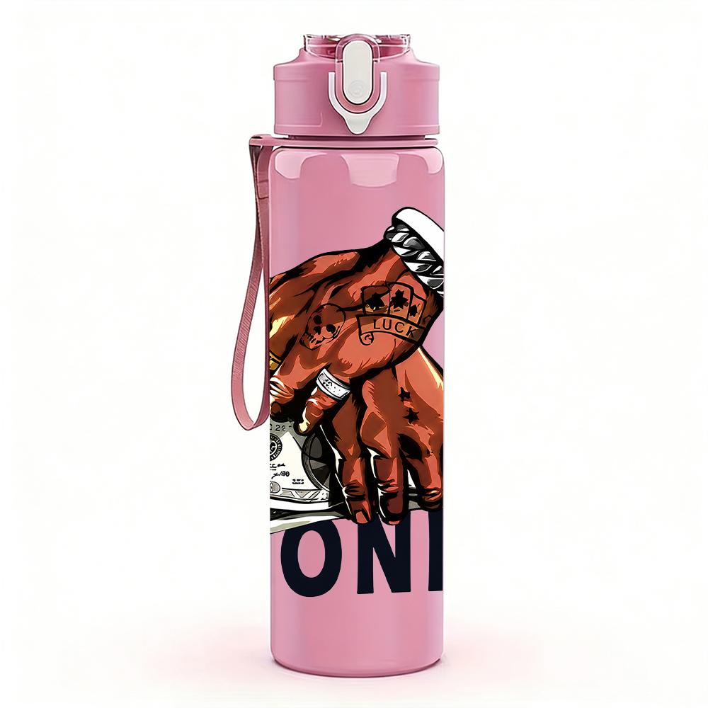 1PC Stacked Cash Money Graphic 750ml Color Plastic Water Bottle Leakproof Flip Straw Lid For Sports Office Home Use