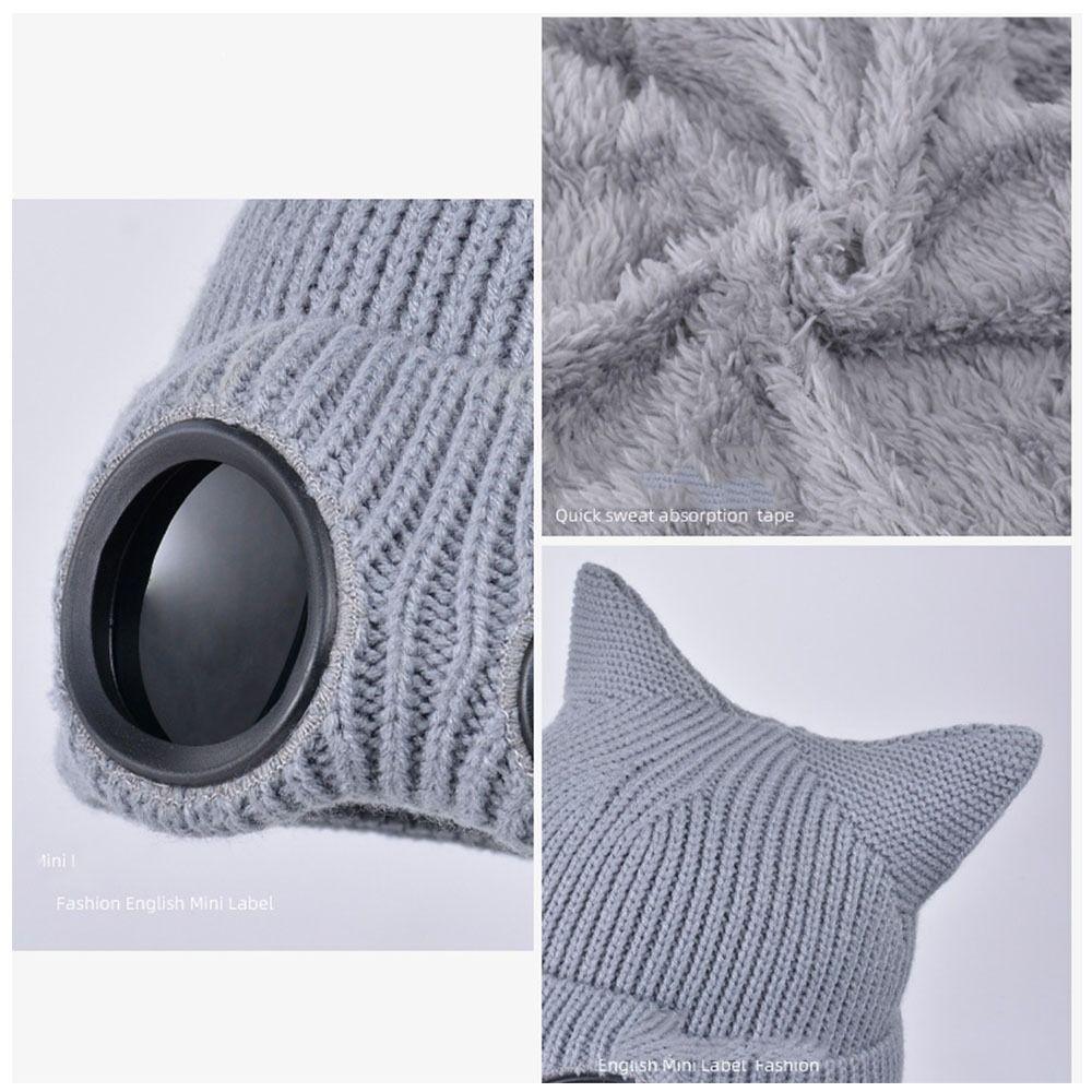 Windproof Winter Glasses Caps Removable Glasses Head Knitted Hat Cute Warm Ski Mask Hats  Skiing