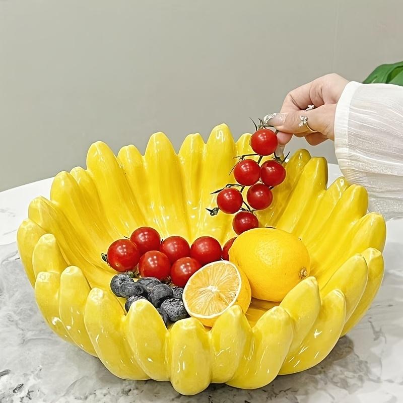1 peça Tigela de Frutas Cerâmica Elegante em Forma de Banana, Acabamento Brilhante Amarelo Vibrante, Design Semelhante a Pétalas, Durável, Seguro para Alimentos, Decoração para Casa ou Restaurantes de Hotel