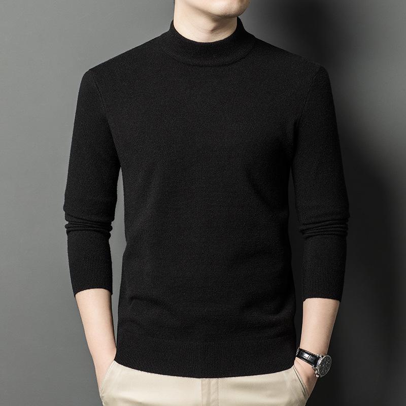 Men s Semi-High Neck Solid Sweater: Mid-Aged Casual Warm Knit Base Layer for Autumn & Winter M