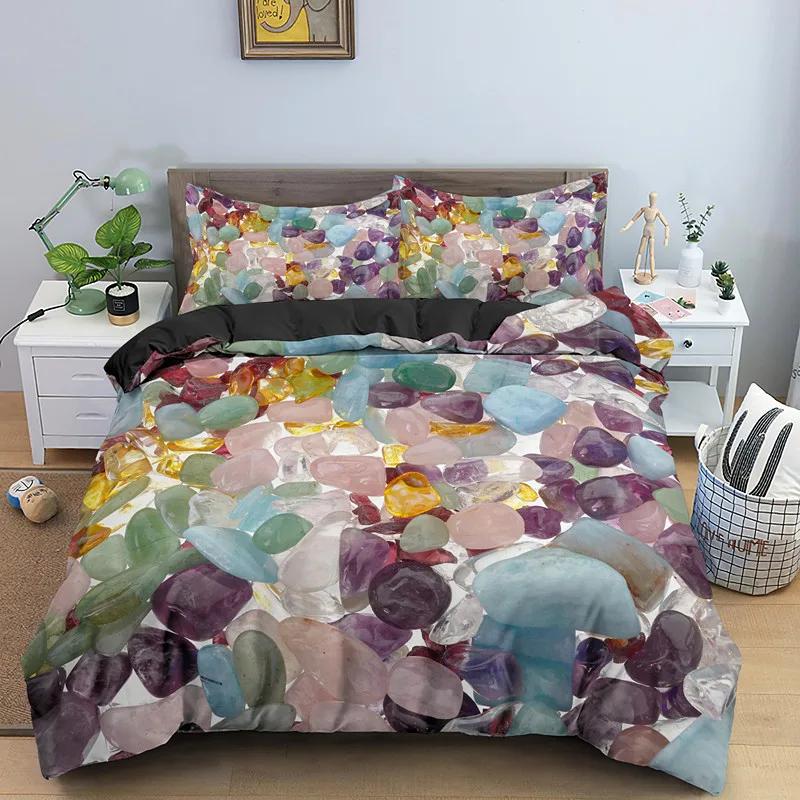 Stone Pattern Bedding Set King Queen Size 3D Bricks Wall Print Duvet Cover 2/3pcs Home Textile Zen Stone Polyester Quilt Cover