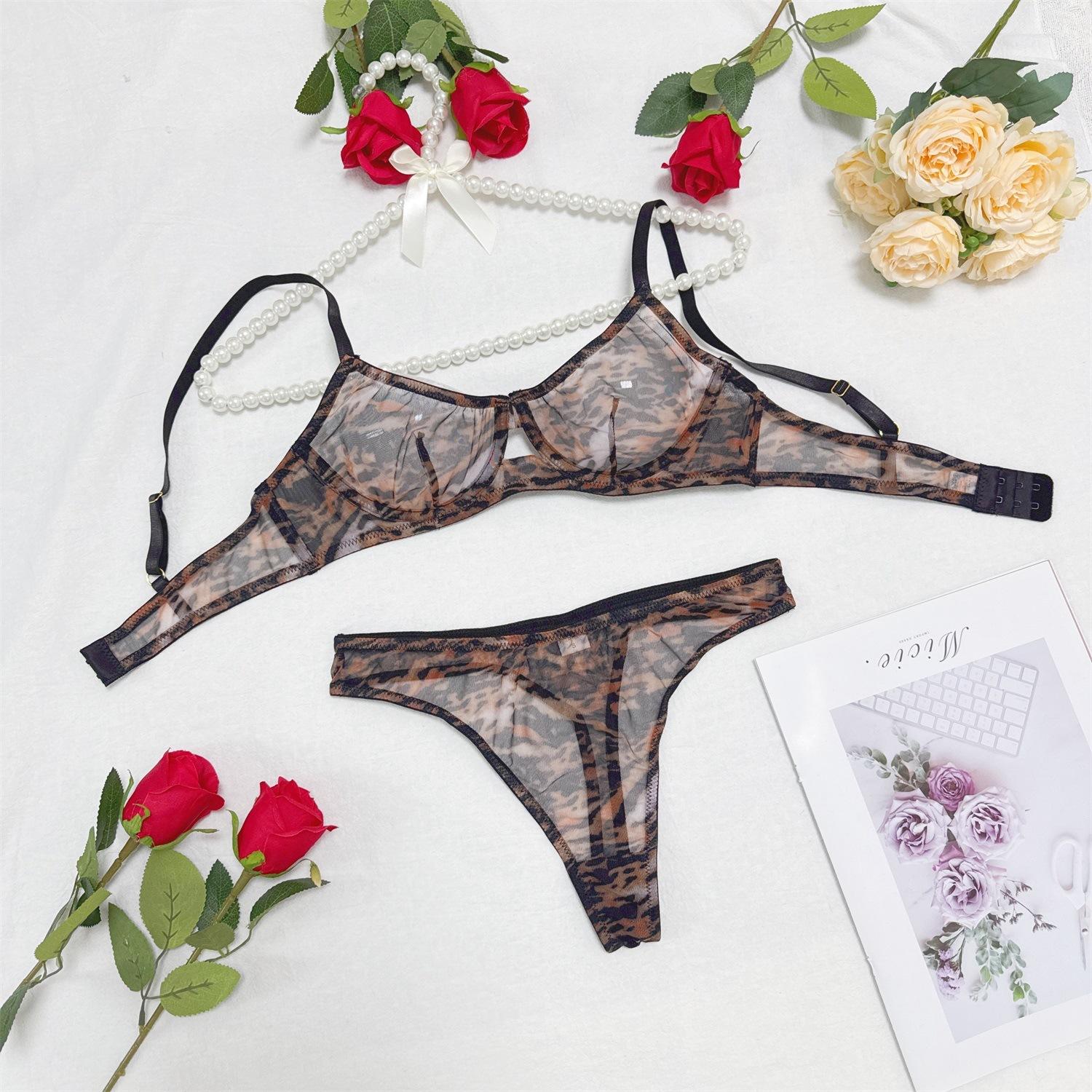 

Сексуальное нижнее белье с леопардовым принтом, бюстгальтер, ультратонкий сетчатый комплект для секса, перспективные прицелы S коричневый