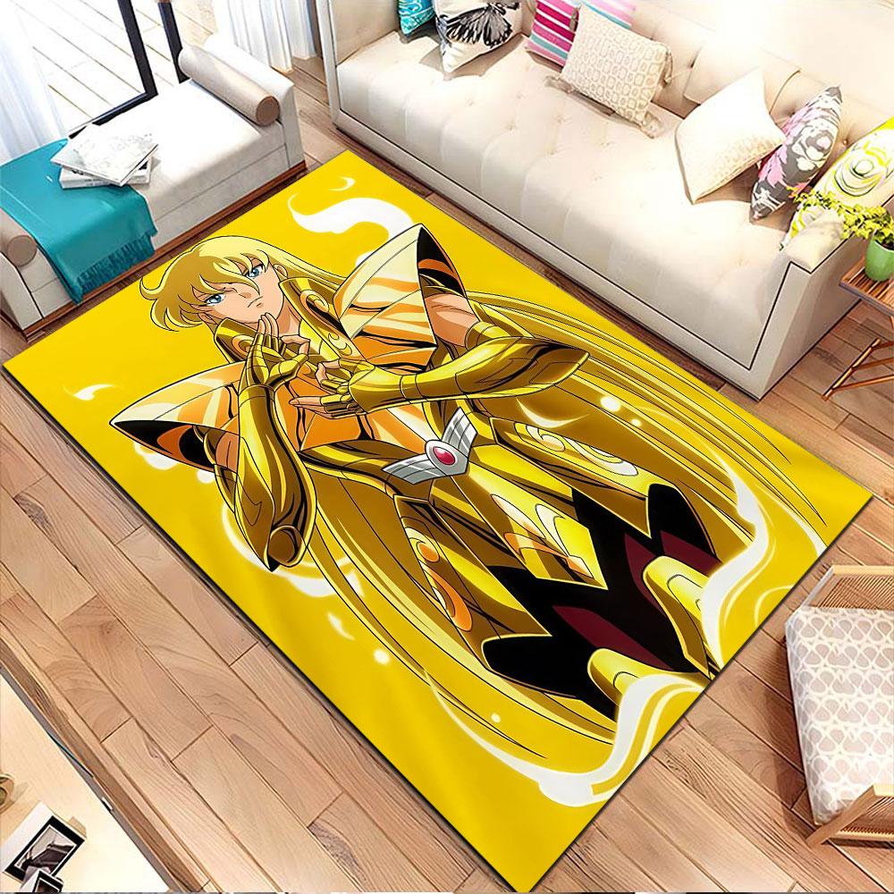 Golden Armored Anime Warrior Patterned Carpet, Non Slip Mat Suitable for Living Room and Bedroom Sofas