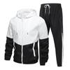 Men's Casual Color Block Hoodie Two-Piece Set for Back-to-School and Outdoor Sports