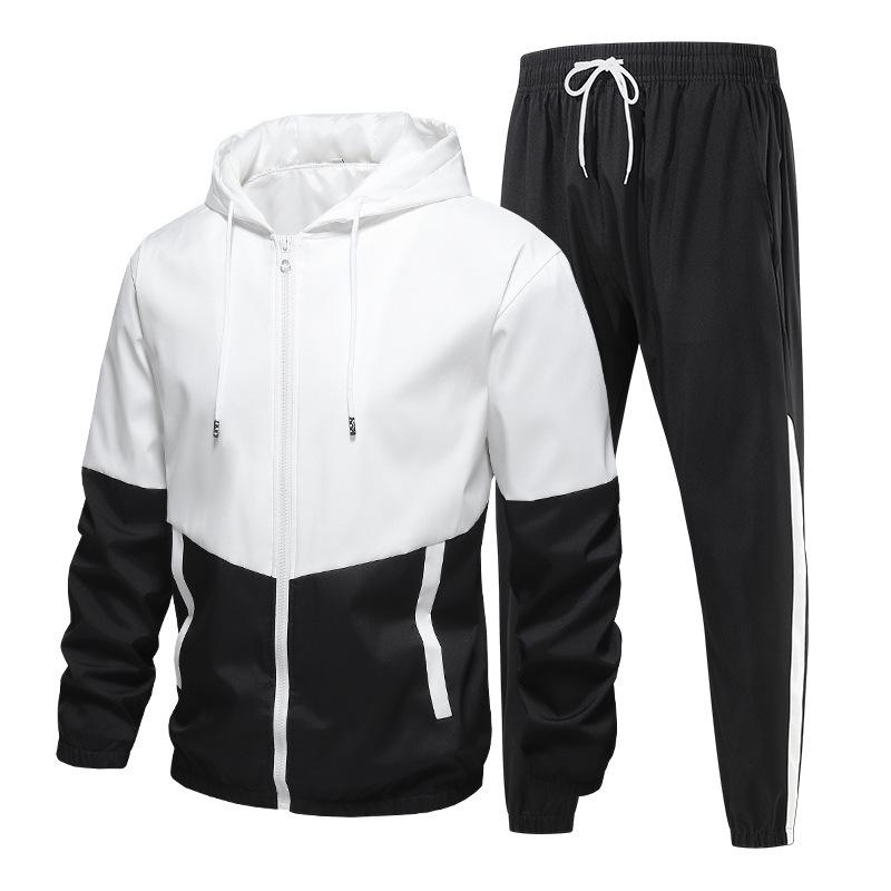 Men's Casual Color Block Hoodie Two-Piece Set for Back-to-School and Outdoor Sports