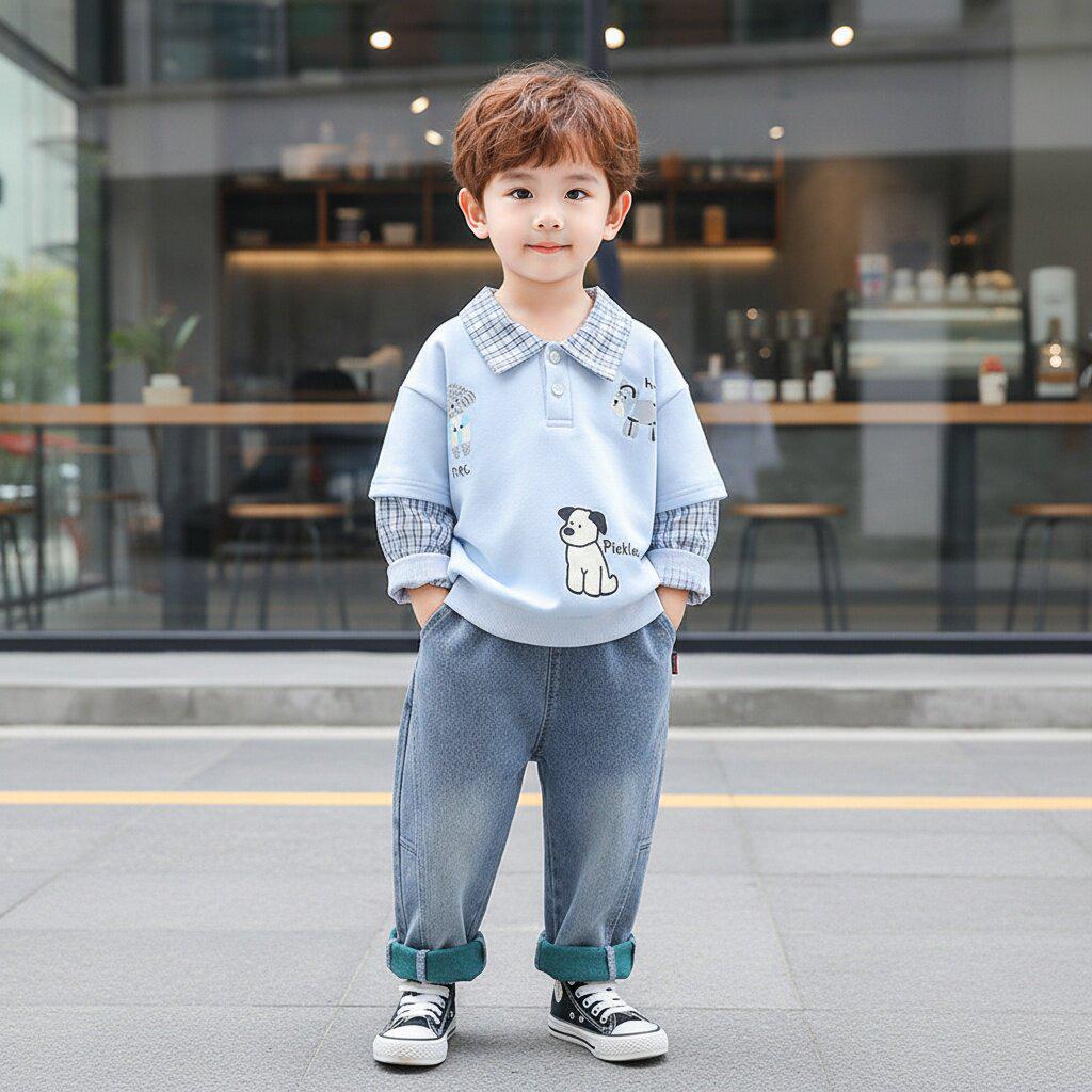 Boys' 2026 Korean Style Two-Piece Set: Spring & Autumn Hoodie Outfit