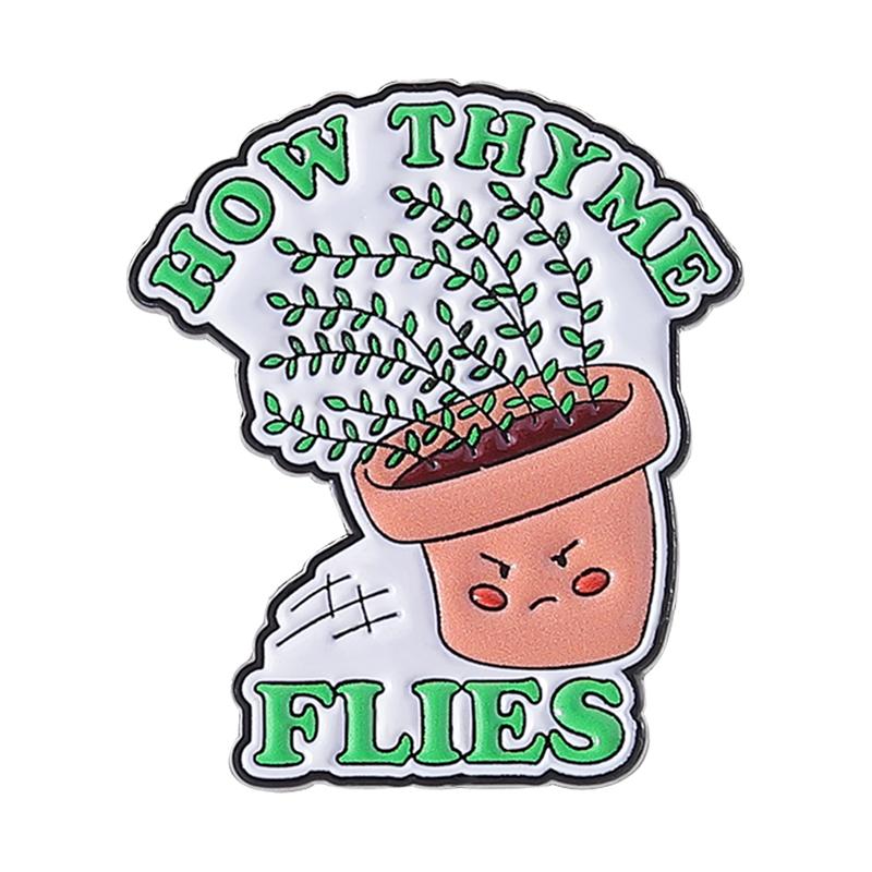 Plant Pots Enamel Pins Custom GREAT THINGS TAKE THYME Brooches Lapel Badges Clothes Funny Jewelry Gift for Friends