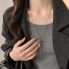 Silver Splicing Pull Asymmetric Sheep Pendant Necklace Long Sweater Chain Anti-Fade Trendy Jewelry for Music Festival Accessory