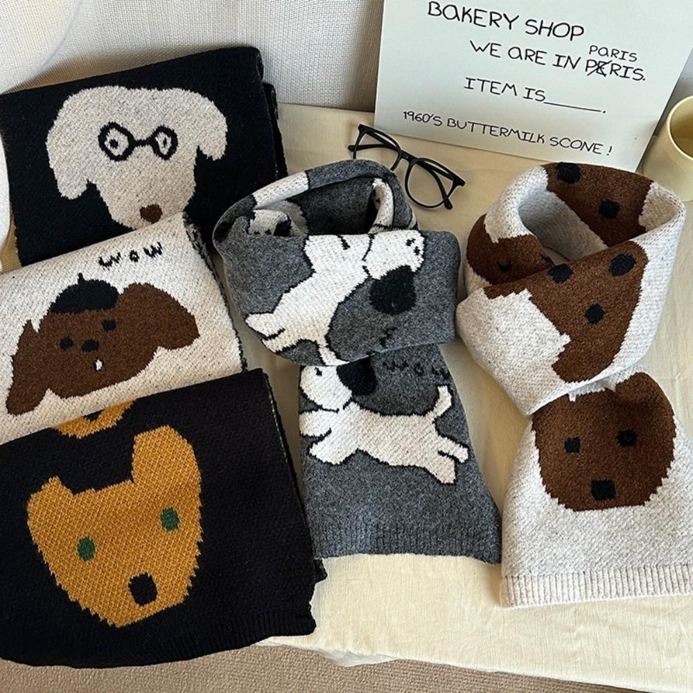 Windproof Cashmere Blend Scarf Korean Style Knitted Shawl Fashion Puppy Pattern Scarf  Women/Men