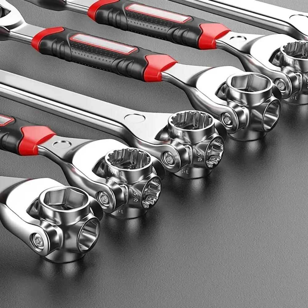 Multifunctional Socket Tiger Wrench Multi-angle Wrench with 12 Corners 360-Degree Rotating Head Rubber Handle Sleeve Wrench Tool